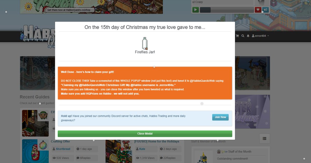 _xerror404x_x's tweet image. Claiming my @HabboQuestsWeb Christmas Gift! My @Habbo username is .xerror404x.