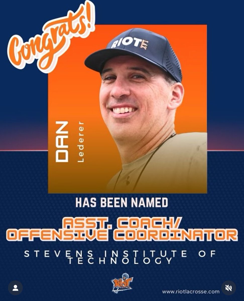 Congratulations to <a href="/riotlacrosse/">Riot Lacrosse</a> coach Dan Lederer on the <a href="/StevensDucks/">Stevens Ducks</a> @LacrosseStevens asst coaching job!