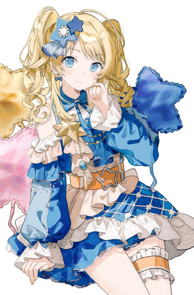 hachimiya meguru 1girl blonde hair solo blue eyes twintails dress frills  illustration images