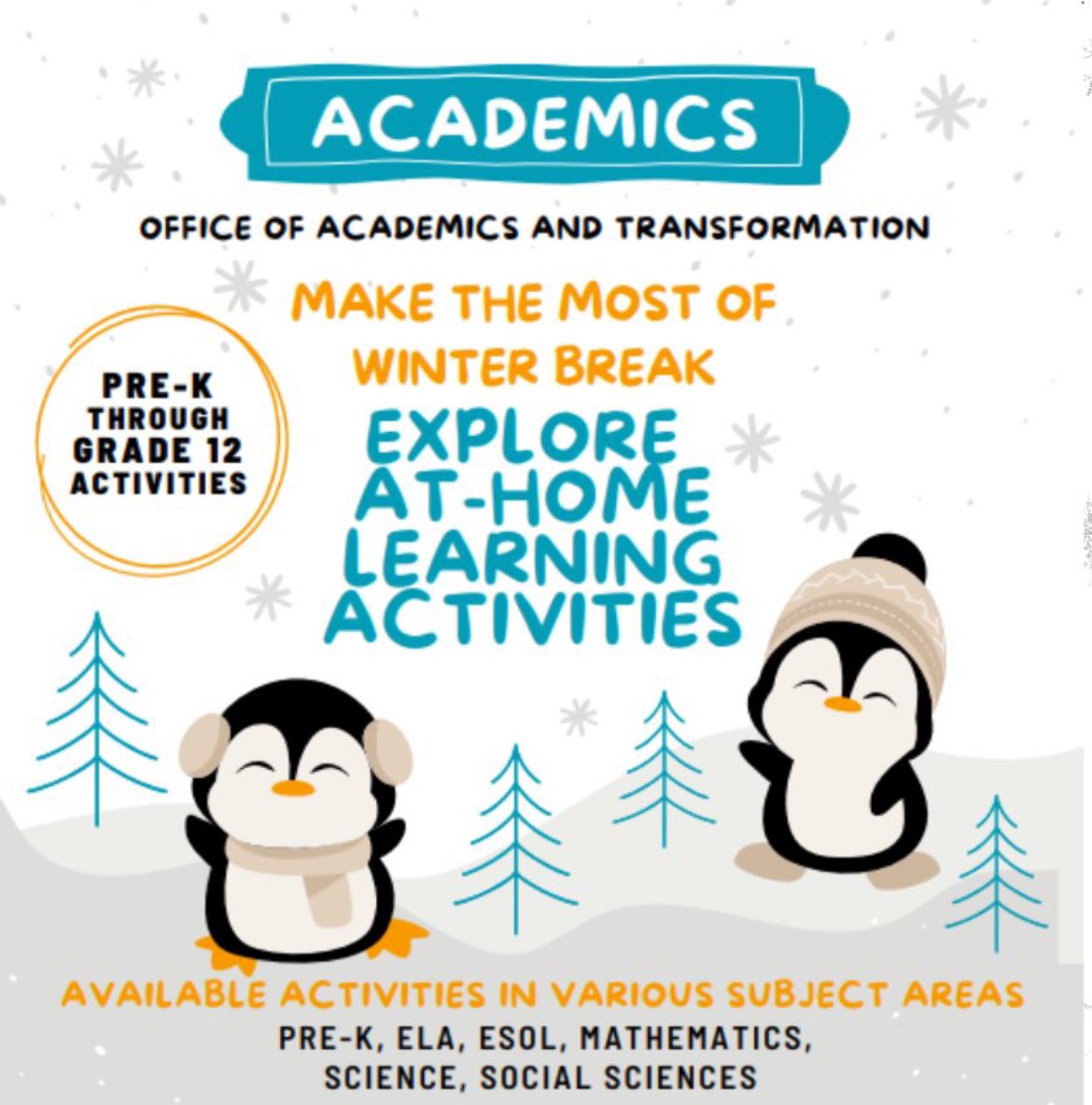 Winter break at-home activities are now available to all @MDCPS students (pre-k through 12th grade) in Schoology. #YourBestChoiceMDCPS