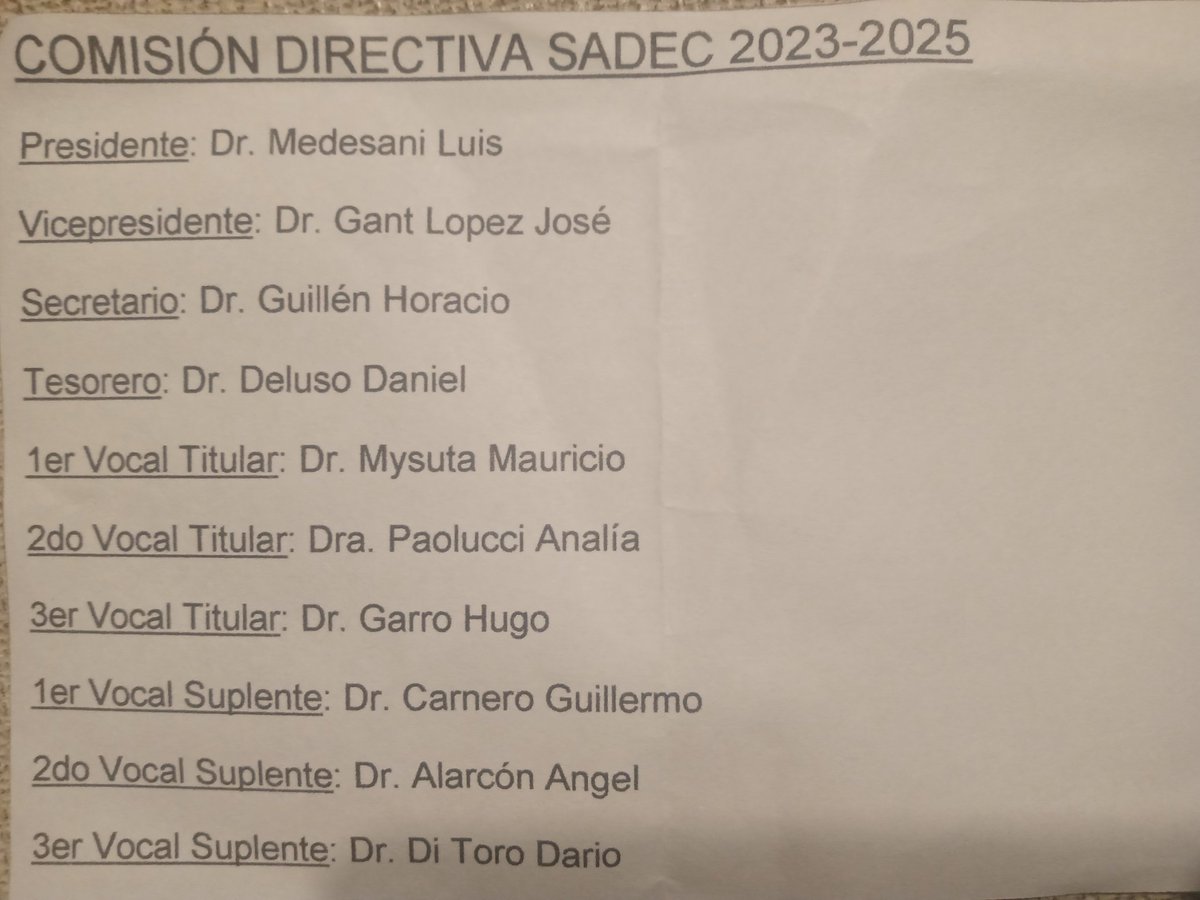 Felicitaciones al nuevo presidente de <a href="/SADECOFICIAL/">Sociedad Argentina de Electrofisiología Cardíaca</a> Dr. Medesani <a href="/luismedesa/">Luis Mede</a> , a su vicepresidente <a href="/JGANTL/">Jose Gant Lopez</a> , y al resto de la flamante CD de nuestra querida Sociedad Argentina de Electrofisiologia! Muchos éxitos! <a href="/raulguillen1956/">Raul Guillen</a> <a href="/DanielDeluso/">Daniel Deluso</a> <a href="/MauricioMysuta/">Mauricio Mysuta</a> <a href="/Saidbull/">Dario Di Toro</a>