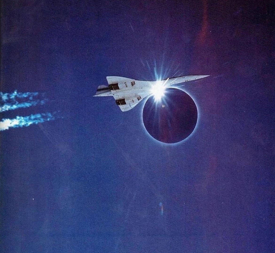 Show me anything sexier than this shot of Concorde going Mach 2 to keep up with the shadow of the 1973 solar eclipse for a record breaking 70 minutes