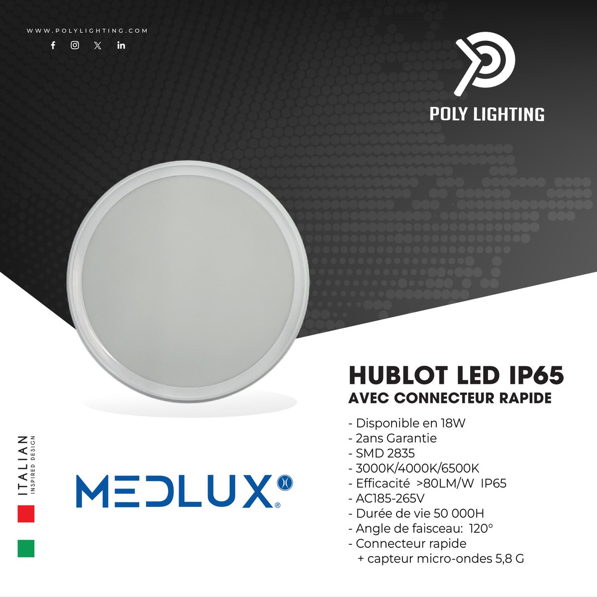 ▶️ HUBLOT LED AVEC CONNECTEUR RAPIDE BLANC ROND IP65
➡️➡️➡️ polylighting.net/fr/hublot-led/…
✅Pour toute demande de devis contactez nous par message privé ou rendez nous visite à notre showroom :
🏠 TUNIS : 
📱 27 253 997 - 27 253 998
🏠 Sousse : 
📱 27 253 989 - 29 416 270