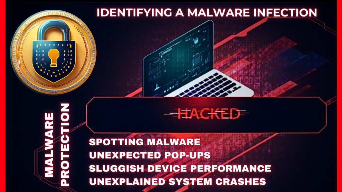 Spotting malware: 
1-unexpected pop-ups
2-sluggish device performance
3-unexplained #system crashes.

Stay #vigilant and #update your #security #software regularly!  

#CyberSecuritySnacks #MalwareProtection
#MALWAREREMOVAL