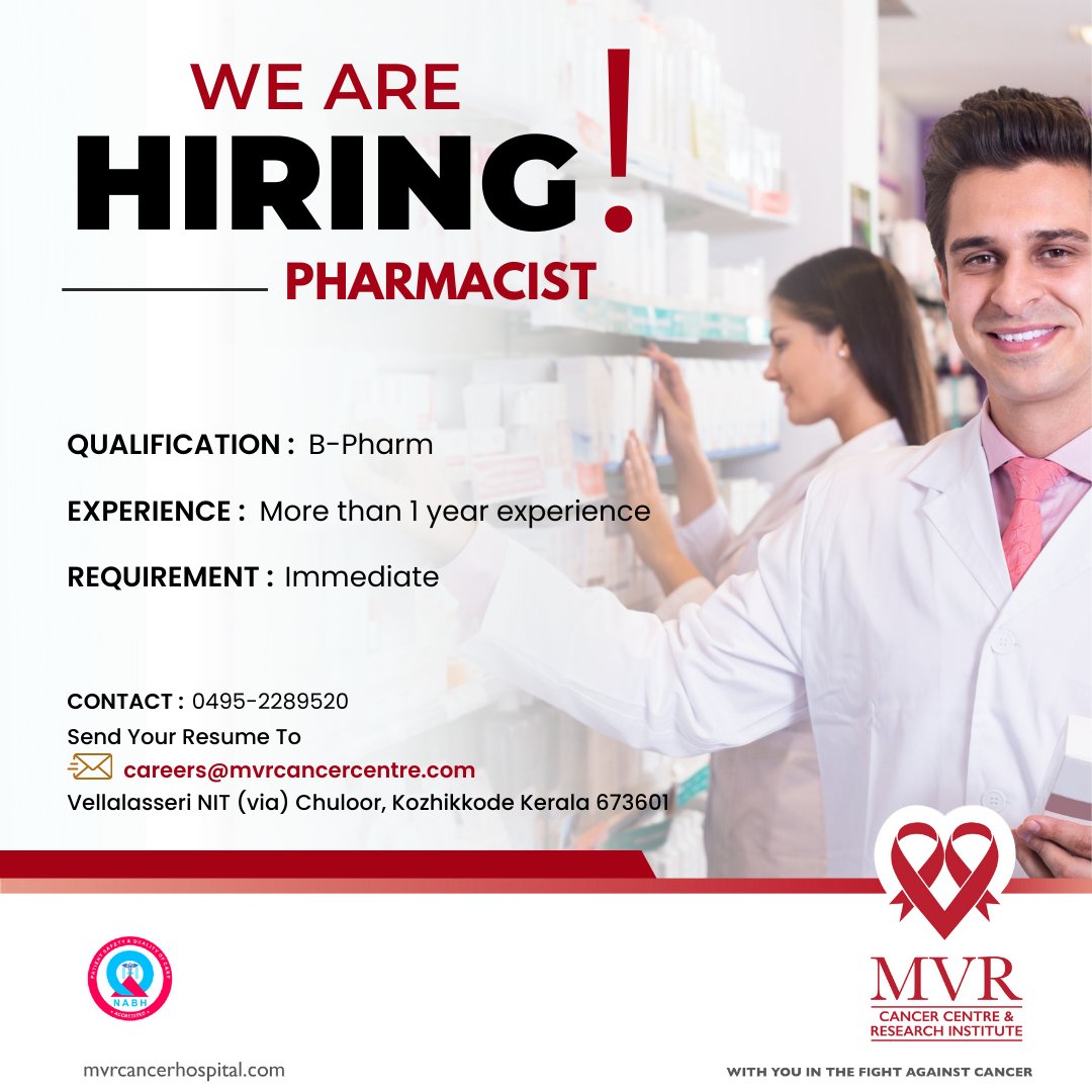 WE ARE HIRING !
.
.
.
.
#hiring #hiringnow #CareerMove #PharmacyJobs #PharmacistHiring #PharmaCareers #ClinicalPharmacy  #PharmacyProfessional #PharmacologyJobs #PharmacyRecruitment #humanresourcesjobs #mvrccri #cancerresearch #cancercare #trendingpost #newpost #JobSearch