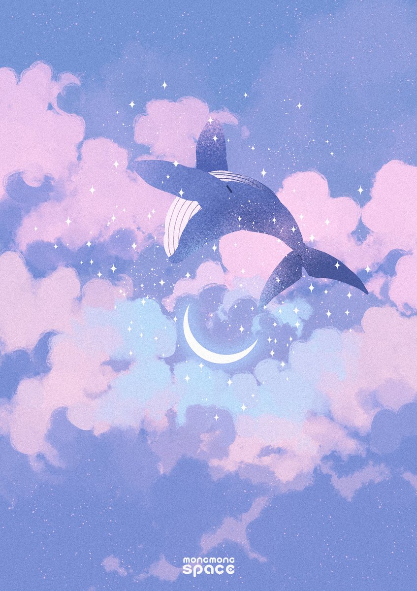 no humans cloud sky artist name moon star (sky) whale  illustration images