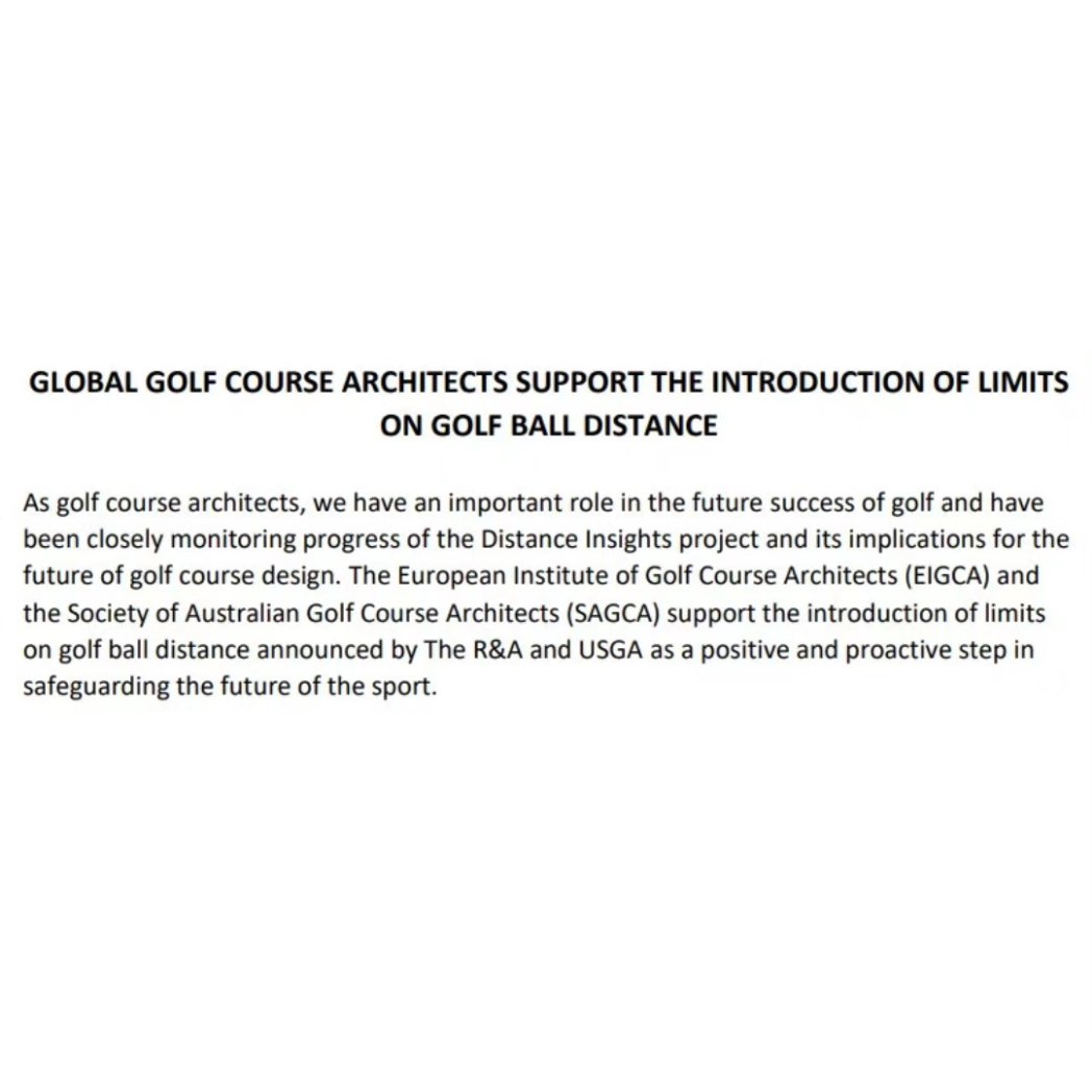 🚨 Media Release 🚨 Excerpt shown from full statement. The European Institute of Golf Course Architects (EIGCA) and the Society of Australian Golf Course Architects (SAGCA) support the introduction of limits on golf ball distance. Click the link for more bit.ly/golfballdistan…