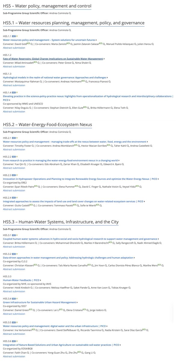Delving in the last day at #AGU23 or the winter break? This is the right time to plan your #EGU24 abstract. Our HS5 section on 'Water policy, management and control' features 14 sessions. Check them out - abstract submission deadline 10 Jan 24, 1pm (CET): meetingorganizer.copernicus.org/EGU24/sessionp…