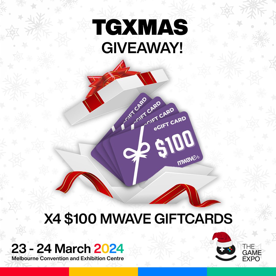 Happy Holidays and Merry TGXMAS from the #TheGameExpo!
To celebrate we are giving away x4 $100 <a href="/MwaveAu/">Mwave</a> gift cards 🎮
To enter: 👇
❤️ Like
🔄 Share
✨ Comment &amp; Follow
There will be one winner on each of our social platforms so make sure to enter on them all!
Good luck! 🎄