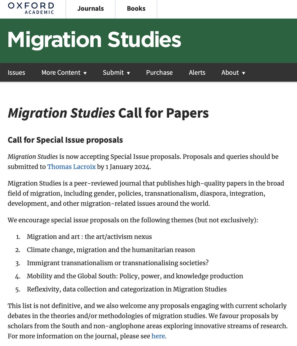 A quick reminder that we are still accepting special issue proposals at Migration Studies for two weeks! All info here: academic.oup.com/migration/page…