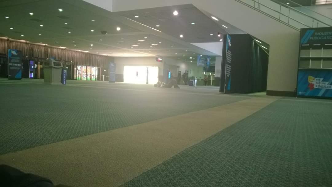Flashback to that <a href="/E3/">E3</a> where we were on a sleep deprived rollercoaster and got to show our game at the XBox booth. Taking a rest all alone in front of the main doors while everyone had left the convention center, watching the PlayStation press conference.  #goodmemories #RIPE3