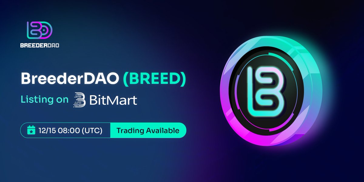 $BREED NEW LISTING: <a href="/BitMartExchange/">BitMart</a> 🔥

We’re thrilled to announce the newest listing of $BREED on BitMart’s digital assets platform! ⚡️

🪙 Trading Pair: BREED/USDT
🔗 bitmart.com/trade/en-US?sy…

✅ Deposit: 12/14/2023 8:00 AM UTC
✅ Trading: 12/15/2023 8:00 AM UTC

More details