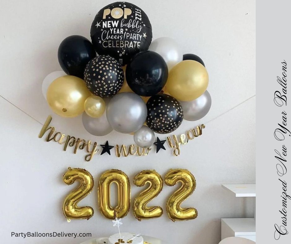 Ring in the New Year with style! Introducing our exclusive black, gold, and white customized balloons. Elevate your celebrations with foil number balloons for a touch of glamour. Plan your memorable New Year bash with us!#NewYearCelebration #CustomBalloons #PartyPlanning