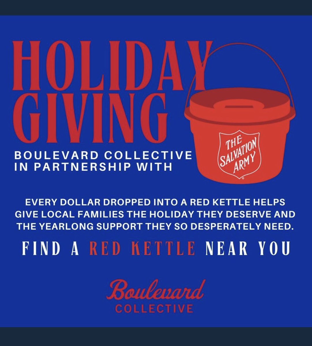 The Boulevard Collective and I support The Salvation Army. Please make a Red Kettle donation this holiday season.@theboulevardnil @salvarmyntx @smufb