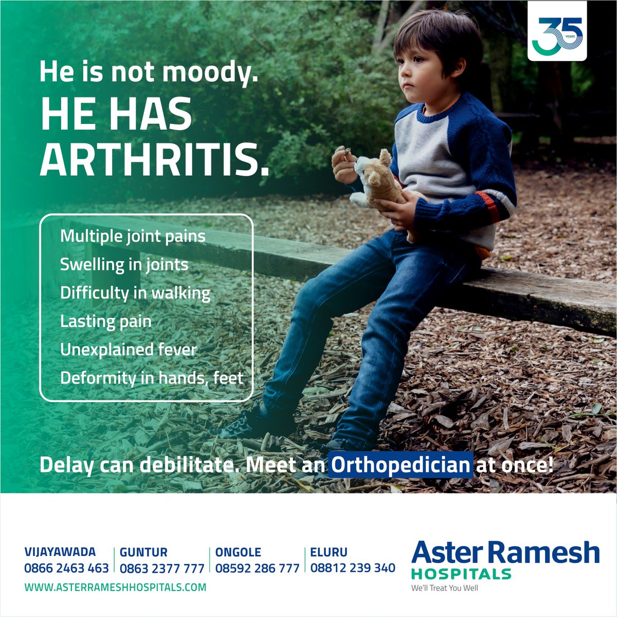 AsterRamesh's tweet image. Arthritis is caused by damage to a joint&apos;s cartilage. The pain and restricted movement can result in crankiness and avoidance of social activities. On observing symptoms, consult our Orthopedician.

#asterrameshhospital #arthritisproblems #arthritissymptoms #arthritiswarrior