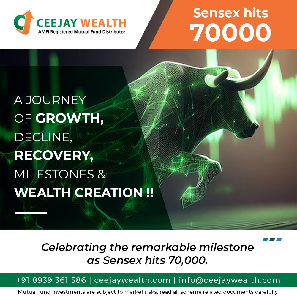 Celebrating the remarkable milestone as Sensex hits 70,000.

#ceejaywealth #FinancialElevation #SensexAchievement #WealthCreationStory