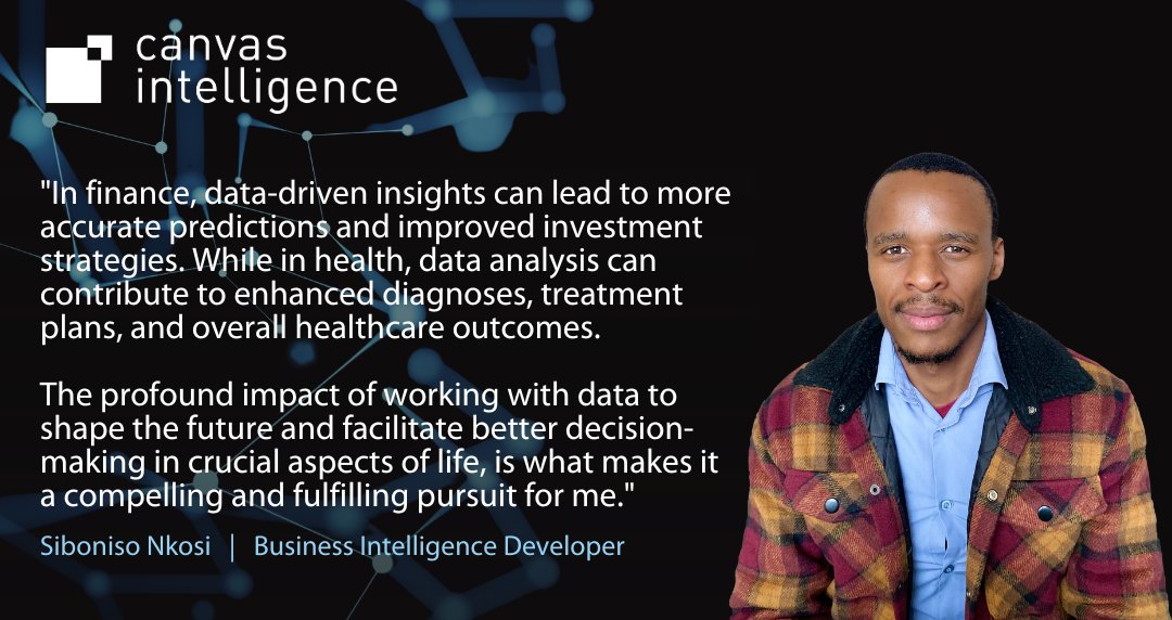 CanvasBI's tweet image. Our data hero and BI Developer, Siboniso Nkosi, shares some of the practical ways data analysis and data-driven insights can improve different industries and important aspects of life.
#DataDriven #DataHero #BIDeveloper #CanvasIntelligence #Data