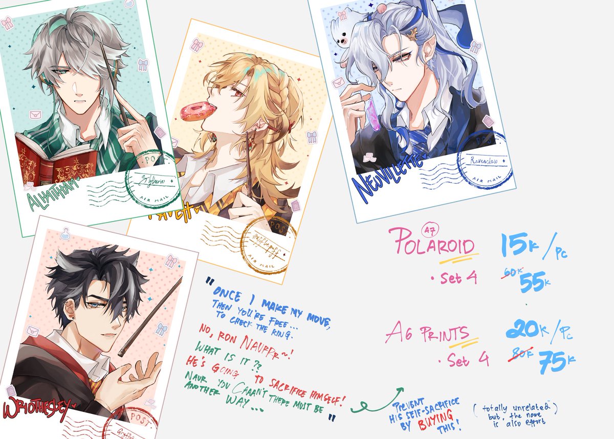 [Sascheriee’s #CF17 #Comifuro17 OTS catalogue] New items: - Polaroid - Photocard Caelus (will make a series for upcoming con) - Artprint Kaveh (Will be in mail order after CF, not this one bit.ly/CF17MailOrderS…) Visit my booth @ H46 ab on both days!!!🥺🙏🏻 Check thread ⬇️