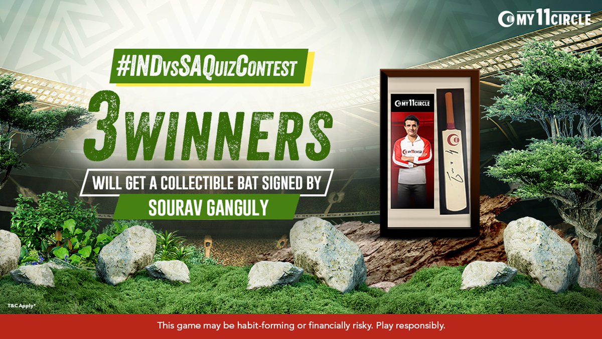My11Circle's tweet image. Get your hands on an amazing prize! Three winners will receive a special collectible bat autographed by #SouravGanguly.
 
#INDvsSAQuizContest #ContestAlert