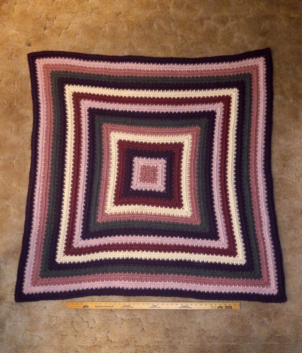 Got another finished crochet project to share. It's a 54" square throw blanket for my couch. I picked and planned the colors all by myself, like a big girl. 😊