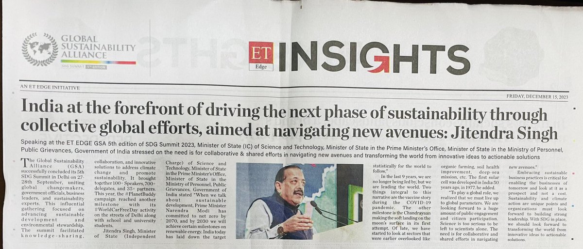 #EconomicTimes Insights: “India at forefront of driving the next phase of sustainability through collective global efforts, aimed at navigating new avenues”