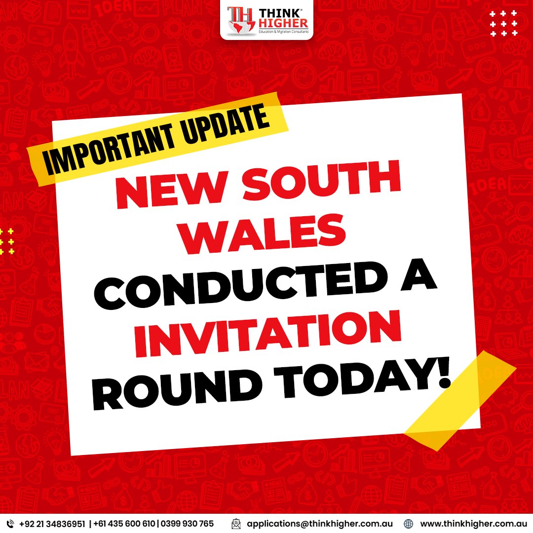 𝐈𝐦𝐩𝐨𝐫𝐭𝐚𝐧𝐭 𝐔𝐩𝐝𝐚𝐭𝐞! New South Wales conducted an invitation round today! Keep an eye on your emails. #nsw #invitationround #newsouthwales #migration #skilledimmigration #skilledvisa #australia #australianpr #liveinaustralia #thinkhigher #thinkhigherconsultants
