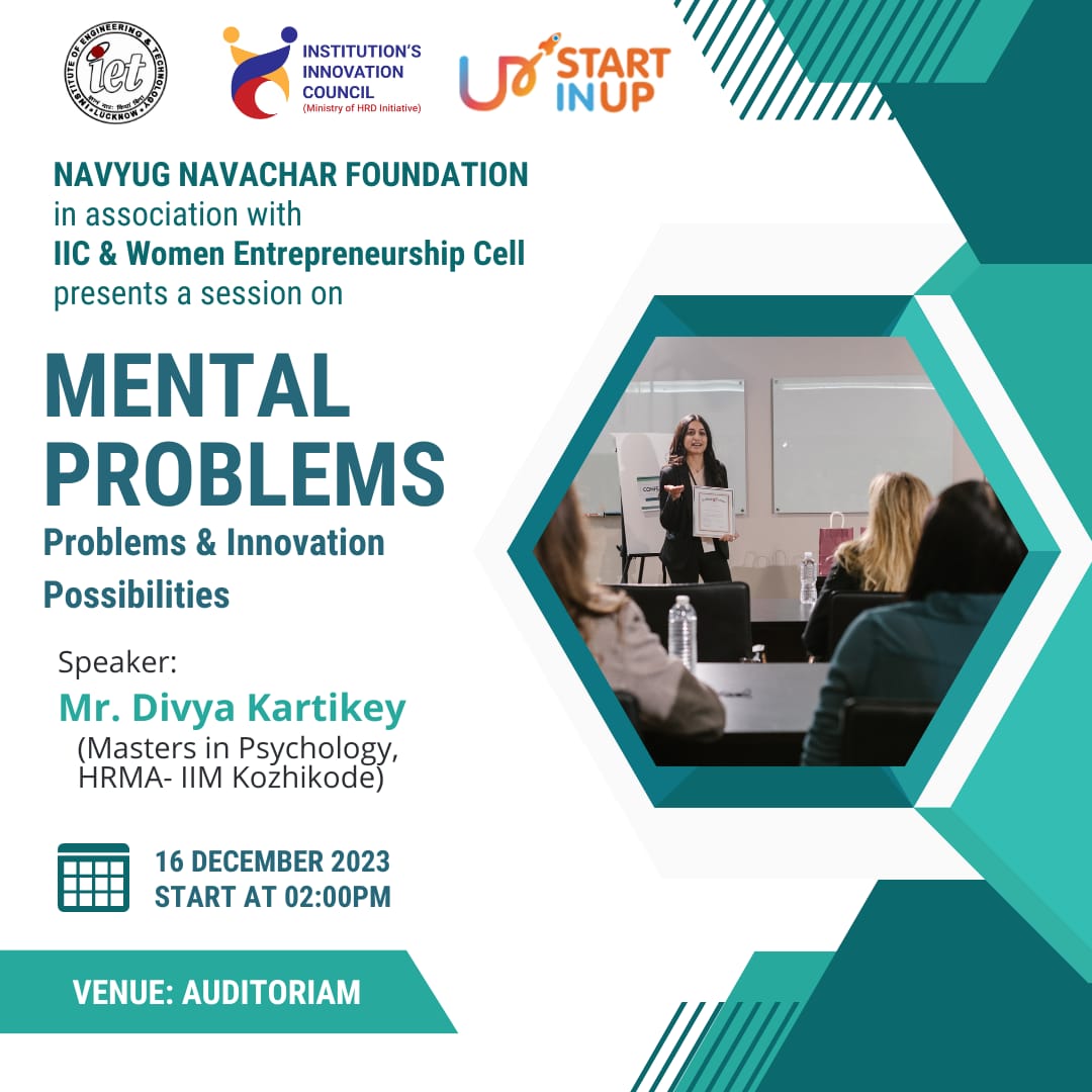 In startups activities, robust mental health cultivates resilience & creativity. #NNF in association with #WomenEntrepreneurshipCell @iic_ietlucknow organizing session on Mental Health: problems&innovation possibilities on 16 Dec. 23 Join us! @ErAshishSPatel @UPStartuppolicy