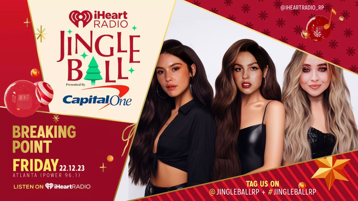 iHeartRadio_RP's tweet photo. © #iHeartRadioRP ▸ 𝔼vents ▸ 𝕃ineup.

Three stars taking the iHR stage for this year's #JingleBallRP! Don't forget our date, Friday 22nd @ Atlanta. #iHeartBreakingPoint🎄 https://t.co/C7bqpqAasM