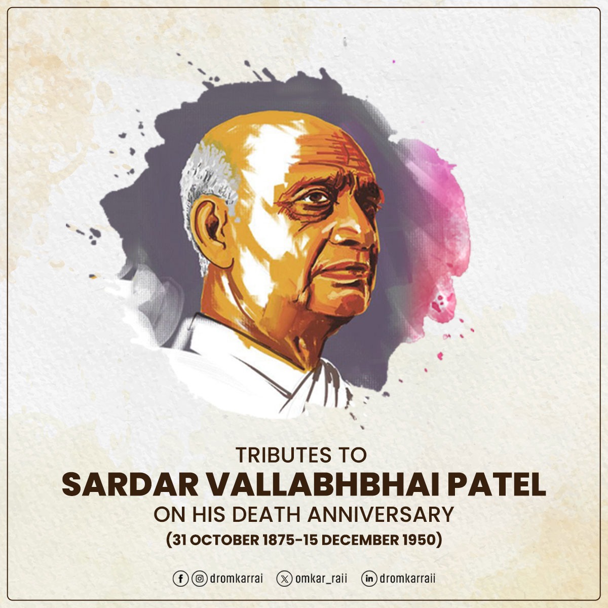 Omkar_Raii's tweet photo. Humble tributes to the 'Iron Man of India' #SardarVallabhbhaiPatel on his Punyatithi. It was his political acumen, tactics, &amp; stewardship, that he aided in the political unification of the country as well as the orderly incorporation of over 500 princely states https://t.co/WT60ppjAcb