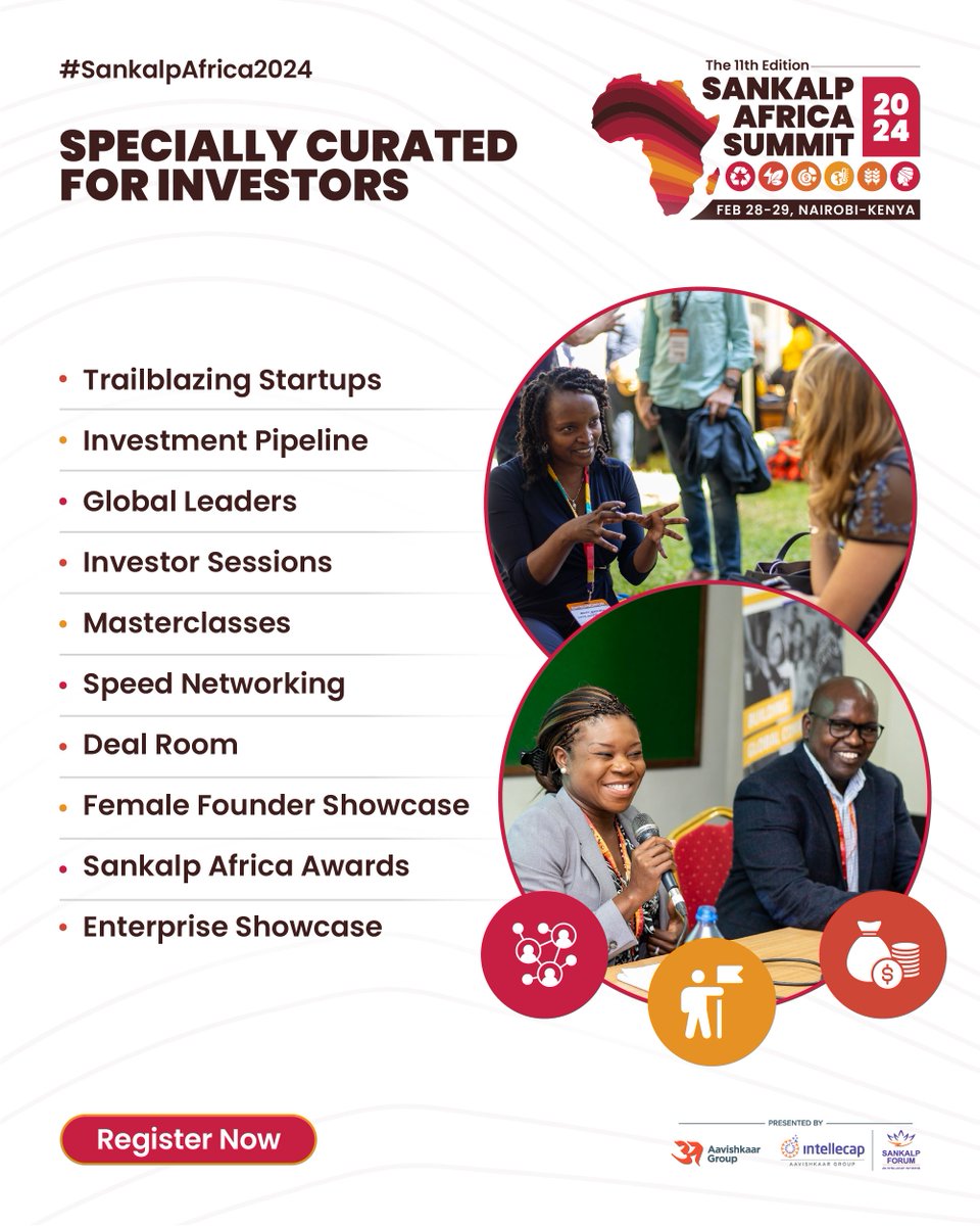 #SankalpAfrica2024 is specially curated for Investors Join us and discover 10 incredible ways you can be a part of a platform that helps you connect with trailblazing entrepreneurs and enriches your investment portfolio. Join us - bit.ly/SankalpAfricaS…