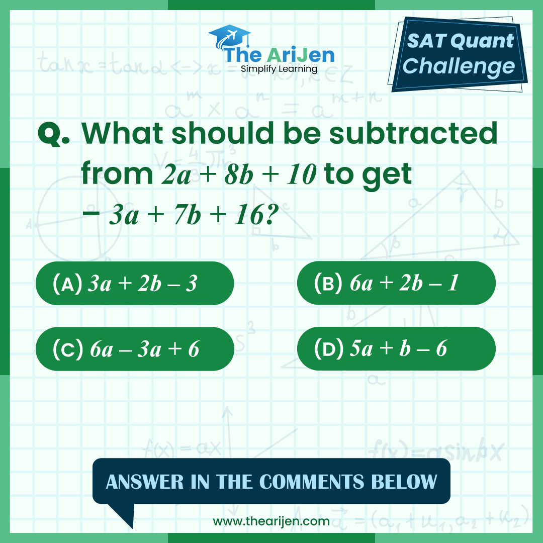 the_arijen's tweet photo. Give this math question a shot and share your solution in the comments. Let's exercise those brain cells! ππ’
#TheArijen #satexam #sats #mathteacher #reasoning #algebra #calculus #satprep #studyinusa #satexam #collegeboard #sattest #satmath #metropolsat #satpreparation https://t.co/FNR3VnhdVT