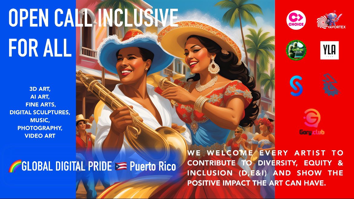 ✨Open Call for Artists
🌈#GlobalDigitalPride23🇵🇷Puerto Rico

❤️‍🔥Theme: Diversity &amp; Culture 
 
1. Post UNMINTED art here ⬇️⬇️⬇️
2. RT and tag some friends
3. Follow <a href="/ChoiceLgbt/">CHOICE</a> 
4. Winners picked by <a href="/thcgrouppr/">The Daily Life of Highcoon 🦝</a>
and minted on <a href="/GarydotClub/">Gary Club</a> platform 
5. Deadline 20 Dec &amp; Event 23 Dec