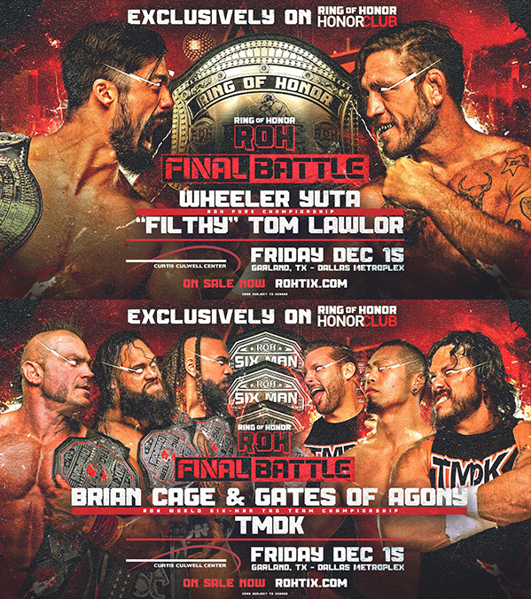 Starting now! Former #njpwSTRONG Openweight Champion Tom Lawlor guns for ROH Pure gold, and TMDK pursue the ROH Six Man Championships at Final Battle, starting now! Watch live: watchroh.com #njpw