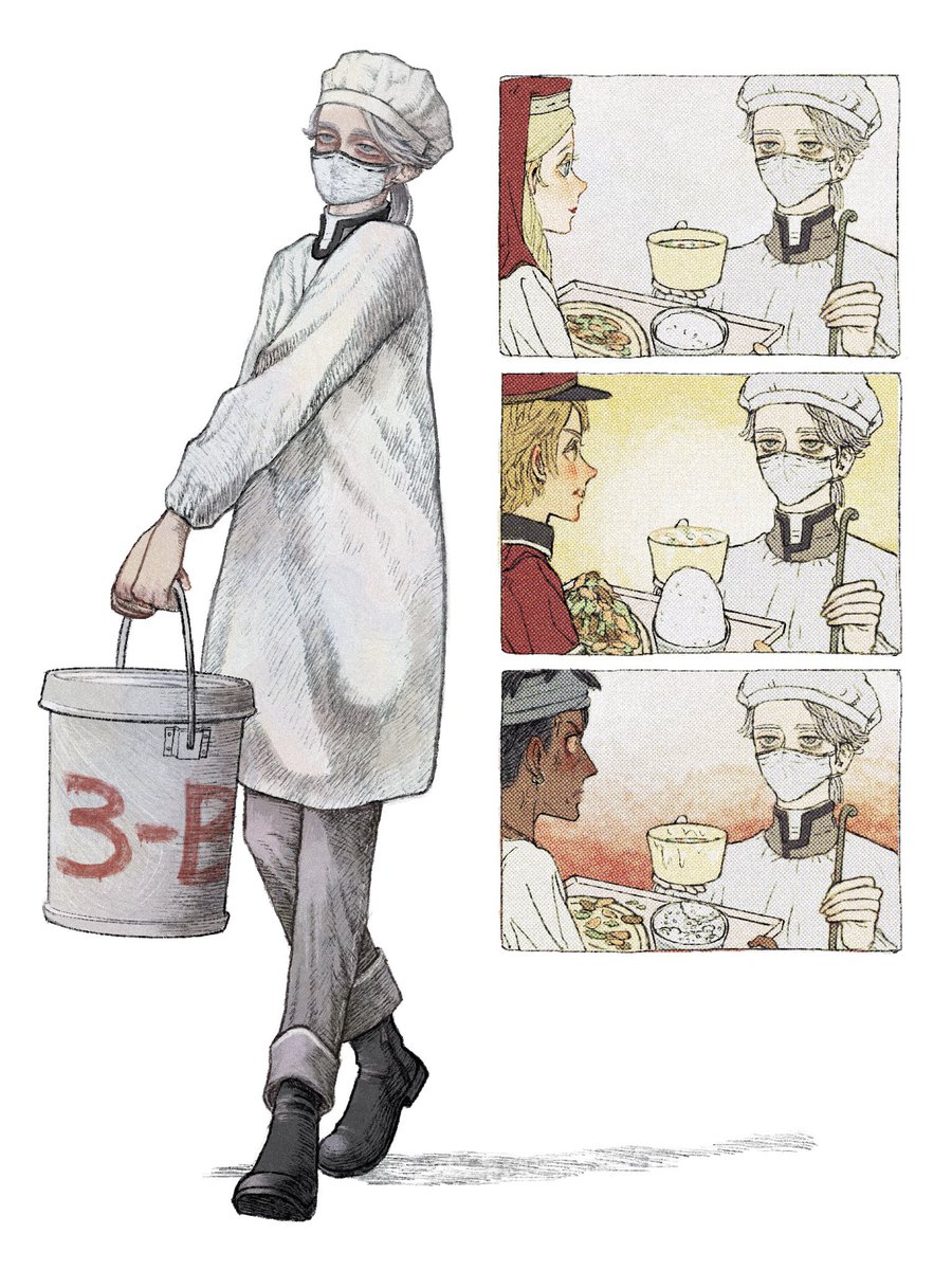 mask blonde hair hat bucket holding bucket mouth mask food  illustration images