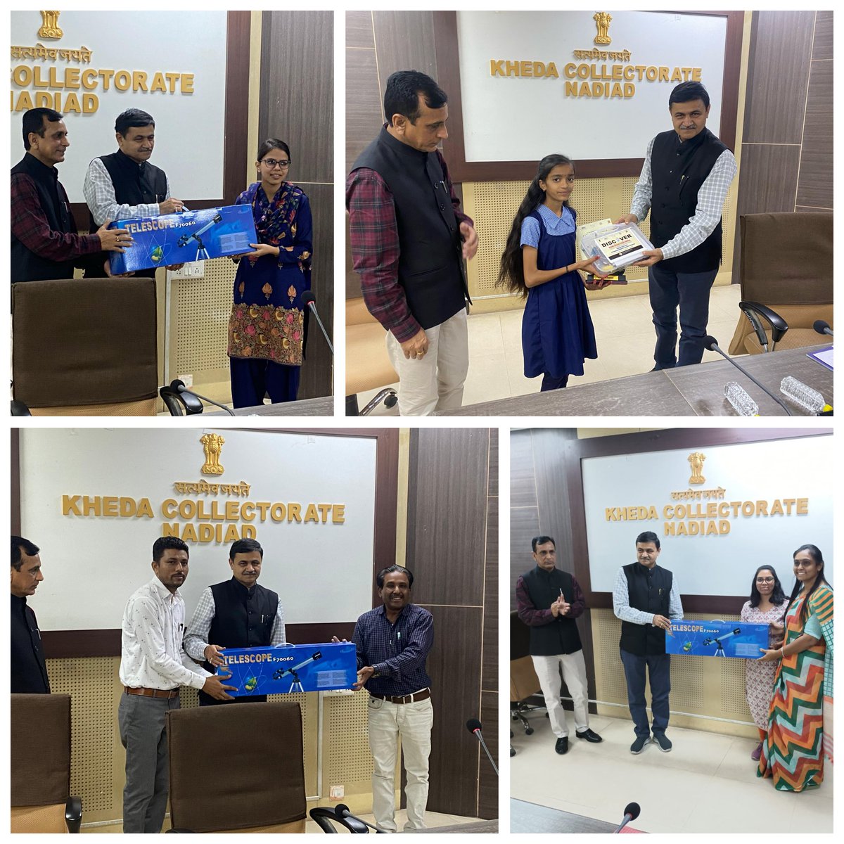 Inspirational Day for Students & Teachers. @collectorkheda and @RacKheda and GUJCOST have honoured Schools of kheda district with telescopes for participation at 31 Gujarat State Level NCSC. @InfoGujcost @narottamsahoo @infokhedagog @DDO_Kheda @Punam_Bhargava @dstGujarat @CMOGuj