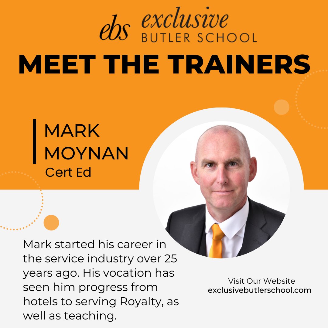 Get to Know our Trainers! Mark trains students at both the 2-week intensive Butler School and the 2-day Butler Course, he also travels worldwide with our Bespoke Training Programme. #meettheteam #ebs #training #butler