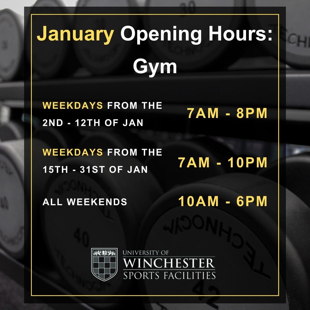 The gym will be open from 7am - 8pm on weekdays from the 2nd to the 12th of January. From the 15th of Jan, the gym will be back to the usual 7am-10pm opening hours on weekdays.

Weekends in January will remain 10am - 6pm.

Please plan your gym sessions accordingly,

The Gym team