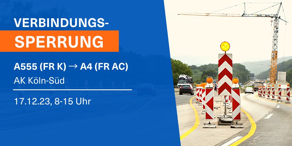 Autobahn_Rheinl's tweet photo. ⛔ Am Sonntag (8-15 Uhr) ist die Überfahrt von der #A555 aus Bonn kommend auf die #A4 nach Aachen im Kreuz Köln-Süd gesperrt. Umleitung steht. Wir führen in dieser Zeit turnusmäßige Wartungsarbeiten aus. (aa) #verkehr https://t.co/51y8uiUFgX