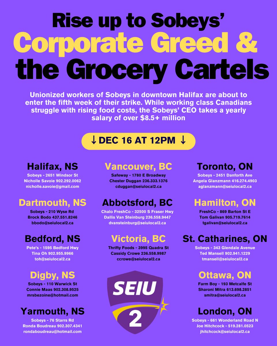 😡 While Sobeys’ CEO received an $8.6 million salary in 2022, striking Sobeys workers in Halifax are being offered an insulting 5-cent wage increase. ✊🏾 Join the National Day of Action to support these striking workers! #Justice4Workers #5CentsNotEnough #FairWages #Greedflation