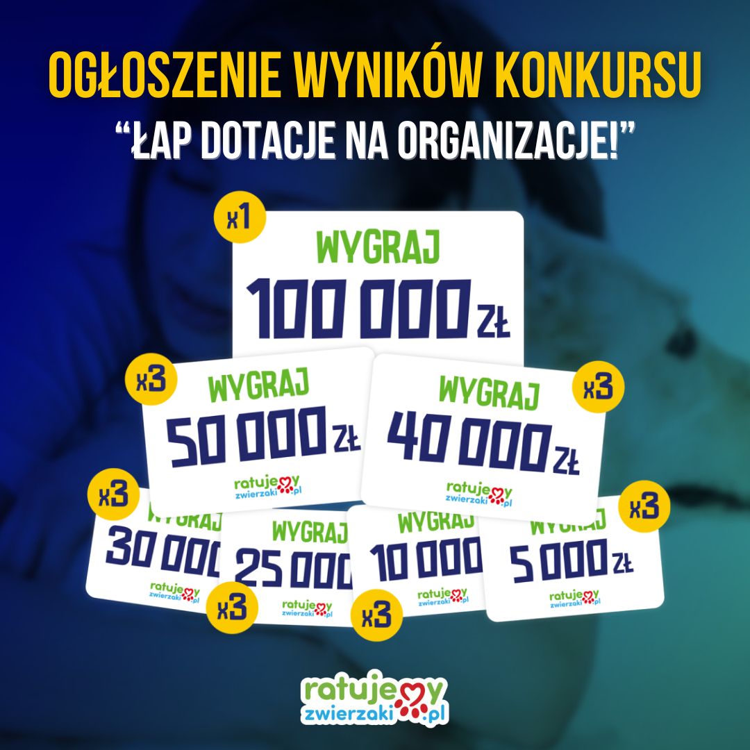 Znamy zwycięzców konkursu "Łap dotacje na Organizacje!" 🏆 Zajrzyjcie tutaj: ratujemyzwierzaki.pl/konkurs 

#konkurs #łapdotacjenaorganizacje #ratujemyzwierzaki