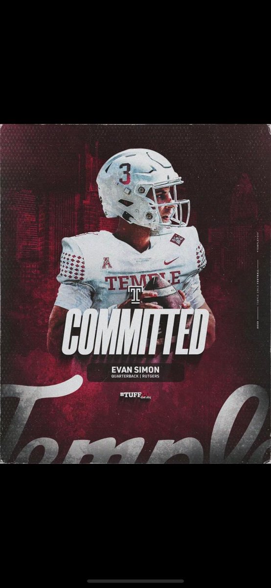 🚨 Breaking 🚨 - Former Rutgers QB, Evan Simon, has committed to Temple. The Manheim, PA native was a former 3 ⭐️ recruit and will have 2 years of eligibility remaining. Simon appeared in 16 games for the Scarlet Knights and threw for 952 yards in his career there. Welcome!