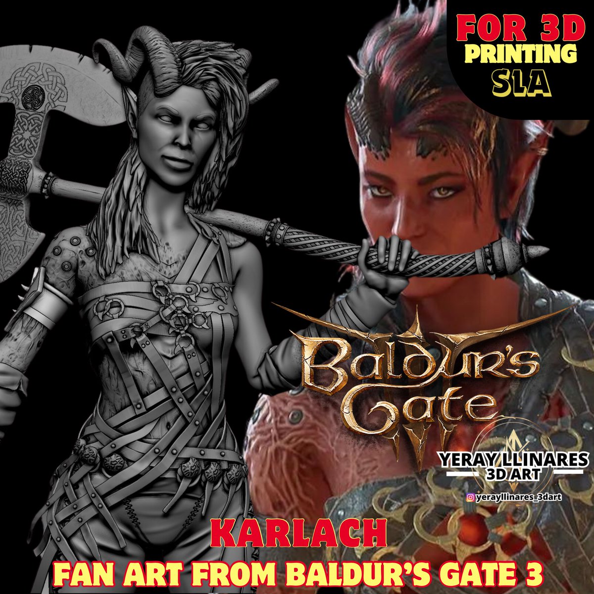 New sculpture! Karlach the Tiefling from Baldur’s Gate 3 for #3dprinting!!! LINK IN BIO!

#BaldursGate3 #Karlach #Impresion3D #EsculturaDigital #DnD #Tiefling #Fantasia #ArteEn3D #Modelado3D #Coleccionables #FanArt #DIY #GeekCrafts #BaldursGateArt #ImpresionCreativa