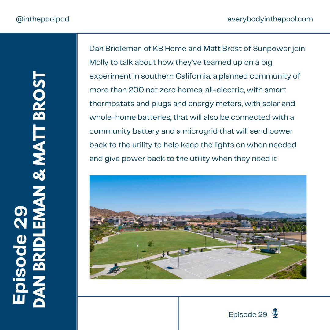 🏘️ On the latest episode, Dan Bridleman of <a href="/kbhome/">KB Home</a> and Matt Brost of Sunpower join <a href="/mollywood/">Molly Wood</a>  to discuss how they’ve teamed up to execute a planned community of more than 200 all-electric, net zero homes. 

Check it out and let us know what you think! 
open.spotify.com/episode/3OiDKJ…