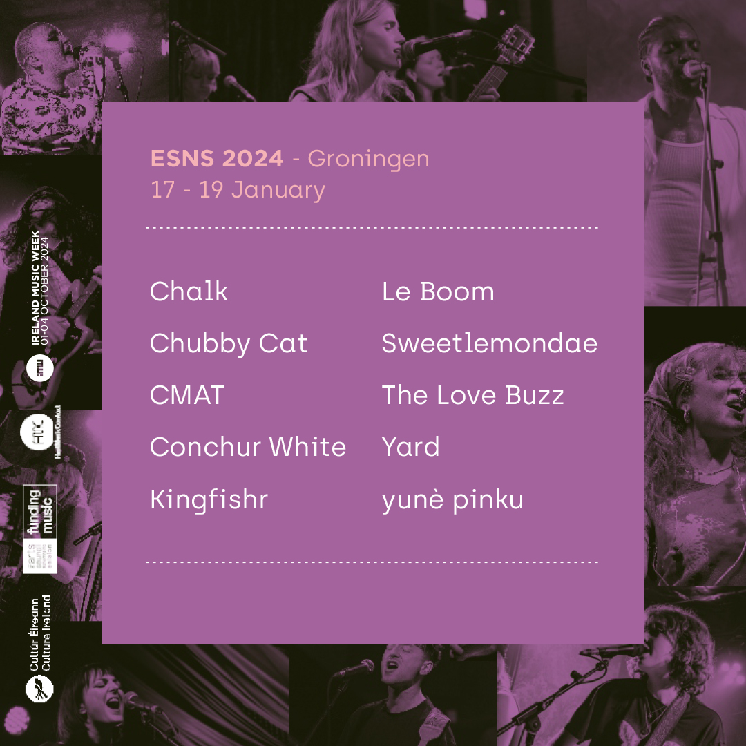 10 Irish acts showcase at @esns in January @chalk_band @chubbycatmusic @cmatbaby @ConchurWhite @KingfishrBand @weareleboom @sweetlemondae @TheLoveBuzz1 @Yard_Band yunè pinku Schedule coming soon MFI is run by @FMC_Ireland, supported by @cultureireland #supportirishmusic