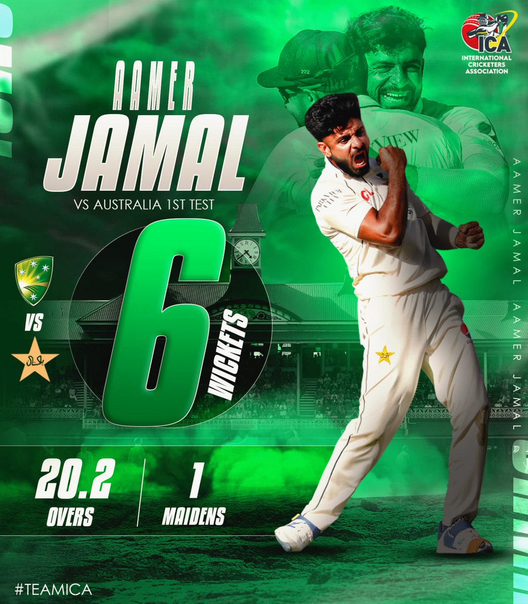 Debut game, against the World Test Champions at their home, and you pick a 6-wicket haul 🎯

@iaamirjamal was nothing short of remarkable today 👌

#PAKvAUS #AUSvPAK #PakistanCricket #PCB53