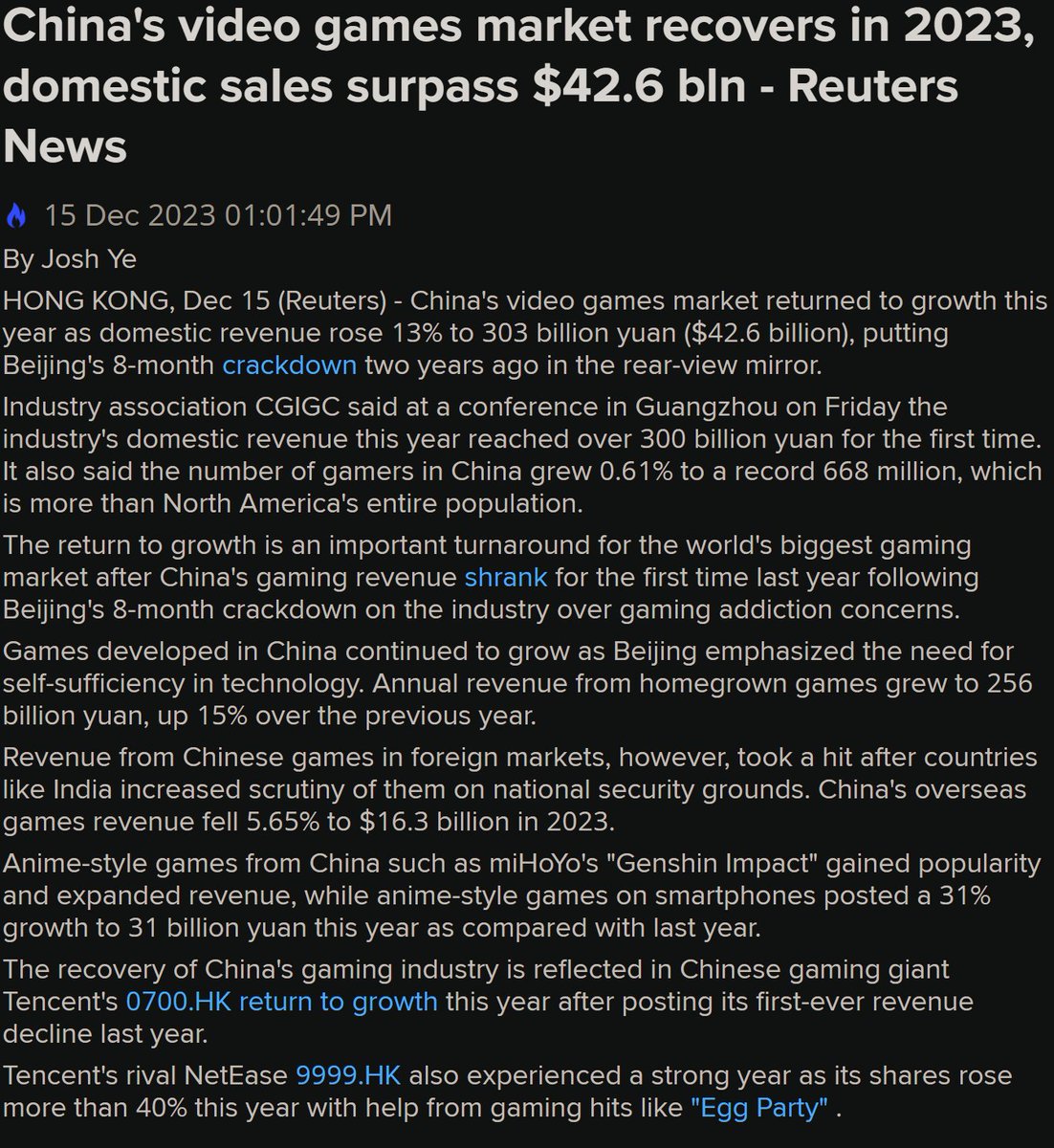 video games: China's video games market recovers in 2023, domestic sales  surpass $42.6 billion - The Economic Times