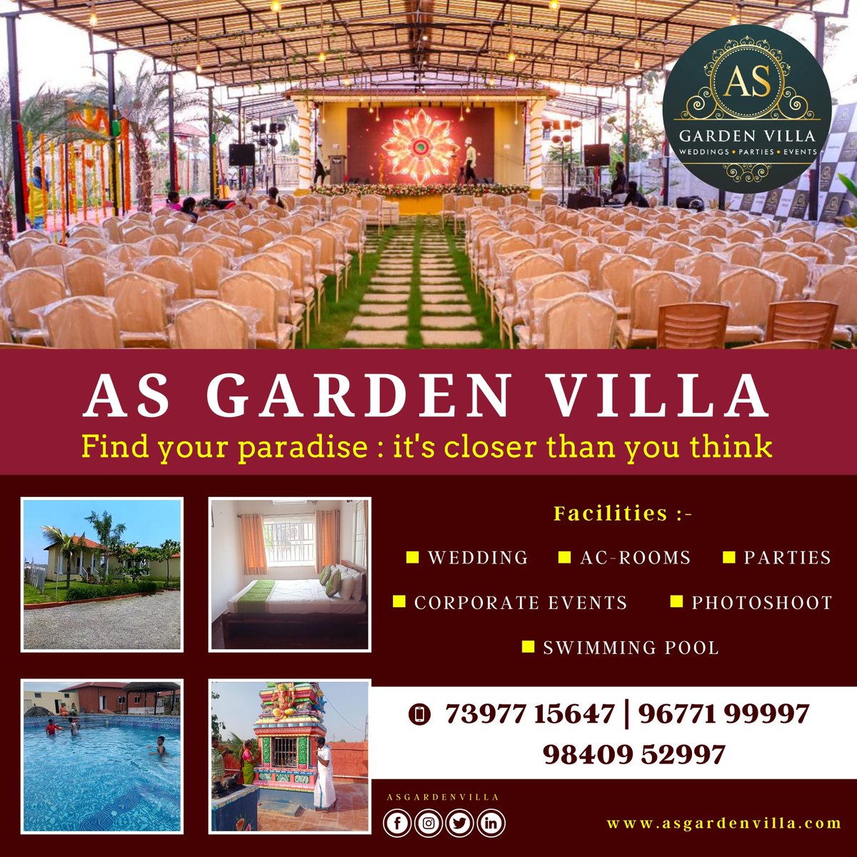 For #Booking: 7397715647 | 9677199997 | 98409 52997    🌐asgardenvilla.com
#lawnwedding #ranipet #vellore #tamilvlog #postweddingphotography #preweddingshootidea #villa #resort #tamilvlogger #lawnmarriage #traditionalvilla #velloredistrict #gardenvilla #resortsintamilnadu