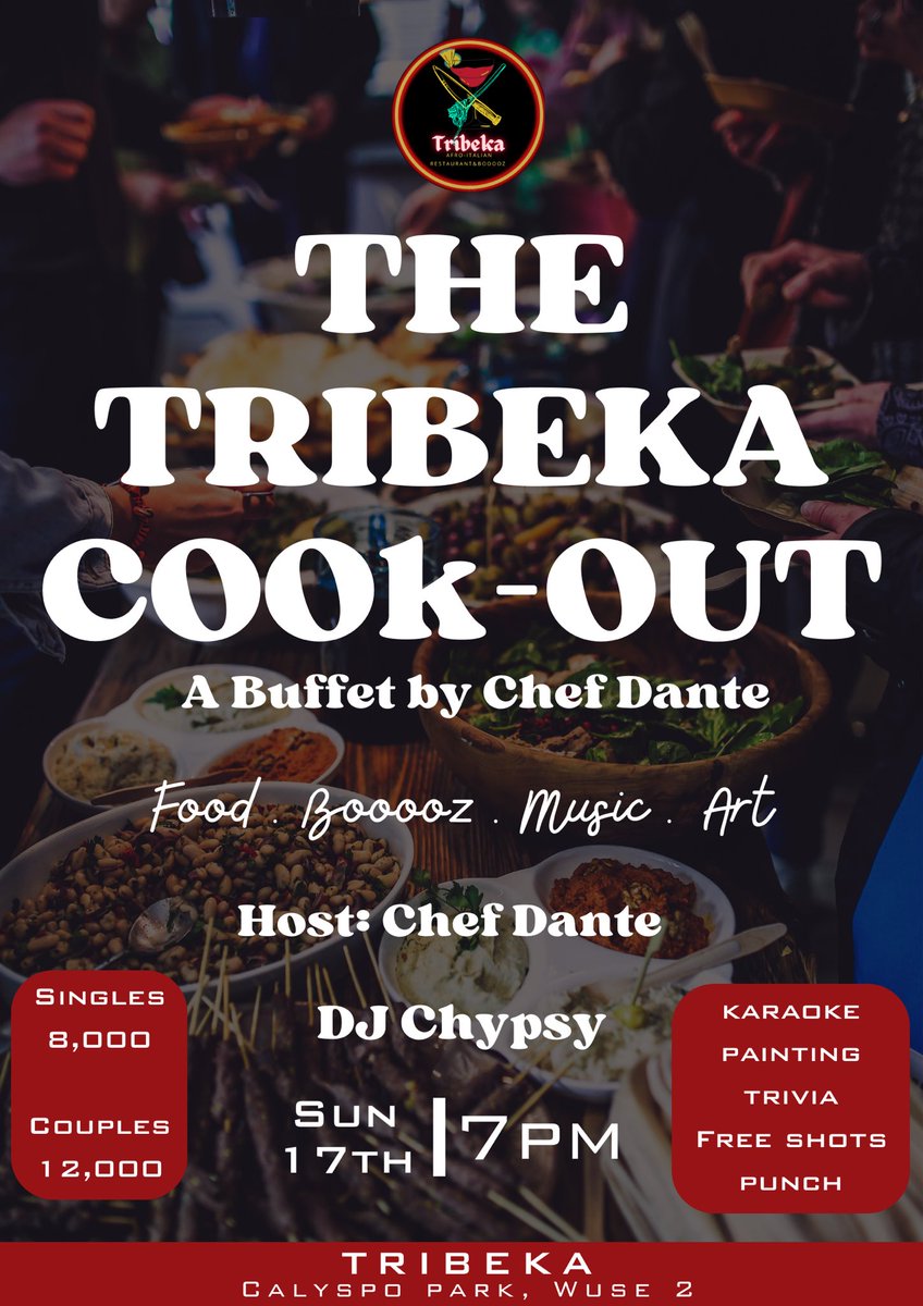 Chef_Honcho01's tweet photo. THIS SUNDAY WE FEAST!!! COME THROUGH HUNGRY AND READY FOR A GREAT TIME!! SINGLES N8,000 AND COUPLES N12,000!!! PEEP THE MENU TO SEE WHAT YOU’RE REALLY IN FOR❤️❤️ SO MANY DIFFERENT MEALS FROM APPETIZERS TO MAINS TO FRESH JUICE TO RINSE IT ALL DOWN!! MUSIC BY @djchipsy 🔥🔥🔥 https://t.co/NE0uffNXT6