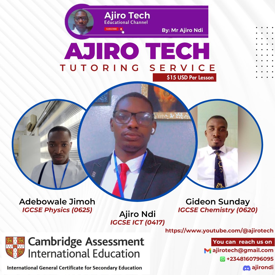 ajirotech's tweet image. This festive season Ajiro Tech will be offering personalized tutoring, contact info is on the image
#igcseict #igcsephysics #igcsechemistry #igcse #merrychristmas #happynewyear #tutor #StudentSuccess #christmas