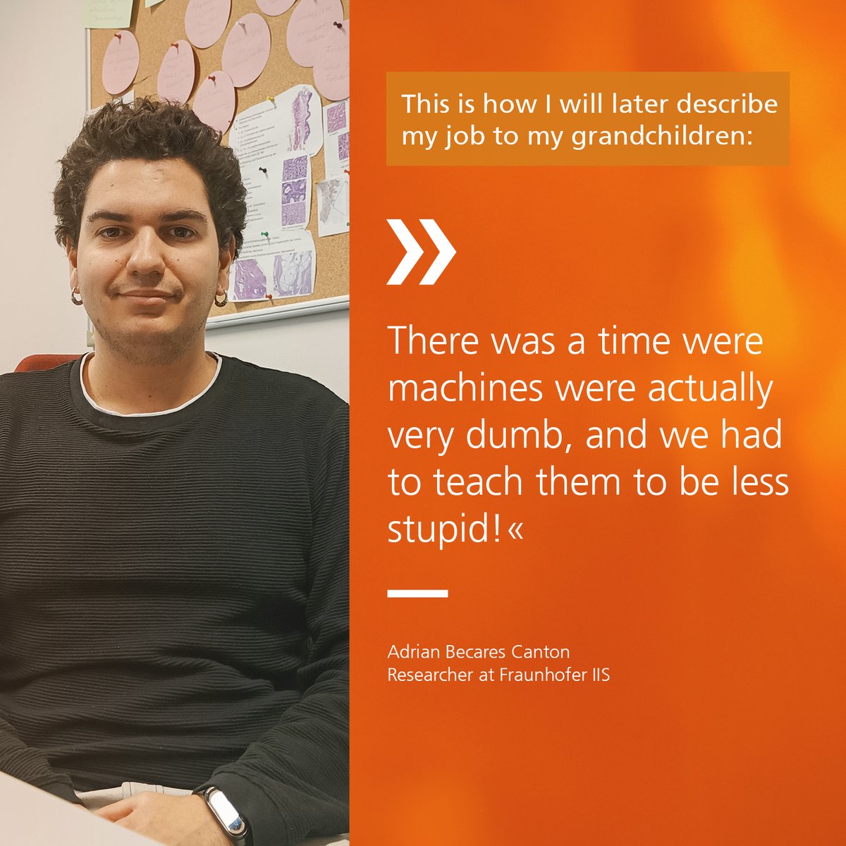 In our #meettheteam series, we introduce you to Adrián. He is a scientist in our Smart Sensing and #Electronics team. Curious to learn more about the olive oil aficionado, and discover why #Fraunhofer is more than just cutting-edge technology?👉 iis.fraunhofer.de/en/jobs/Mitarb…